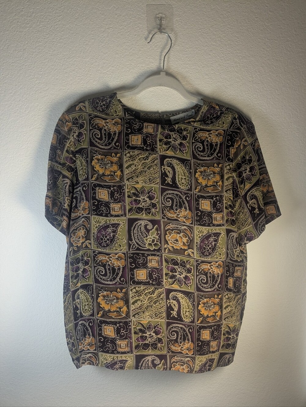 Vintage Laura & Frank 100% Silk Paisley Patchwork Blouse Top Medium